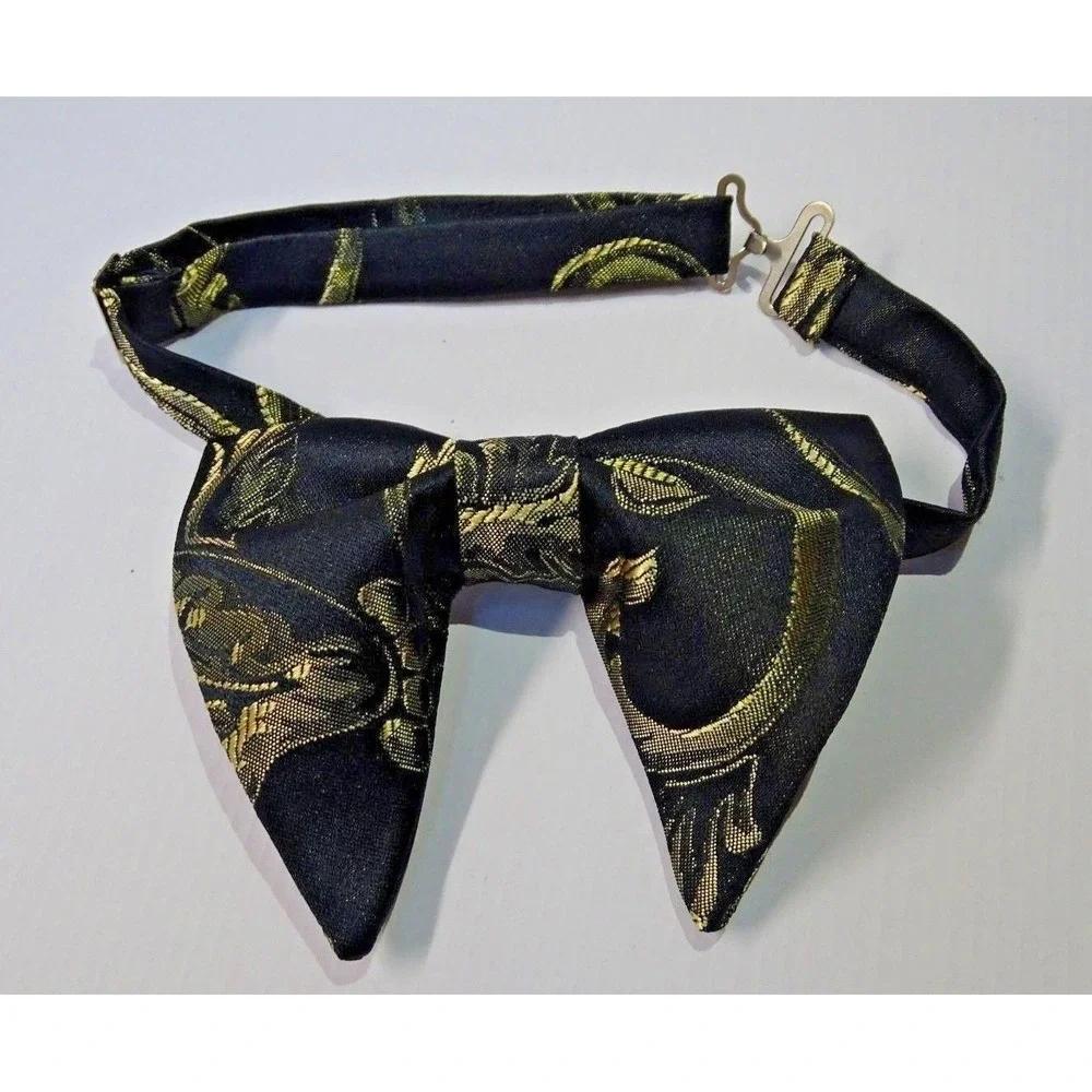 Handmade Brocade Bow tie Vintage style 70`s Black/Gold Bowtie Wedding Prom Gift